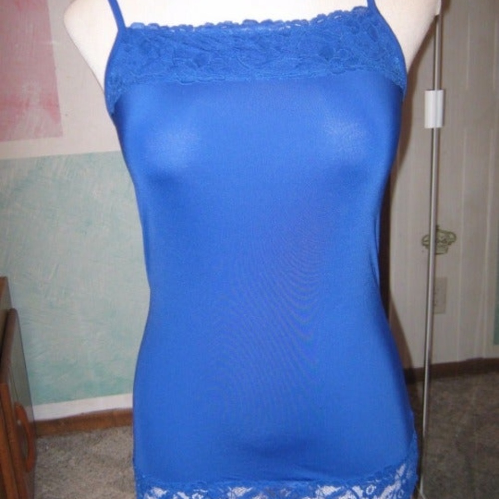 Royal Blue Lace Edge Spaghetti Tank Top